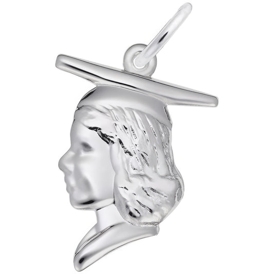 Female Graduate Head Charm - Metal - Sterling Silver