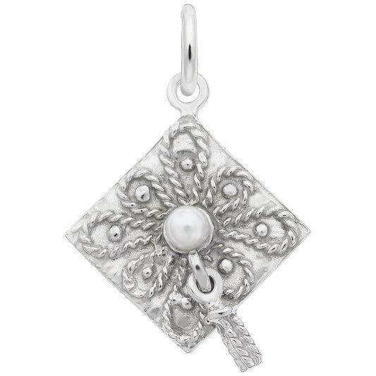 Sterling Silver Graduation Cap with Pearl Charm