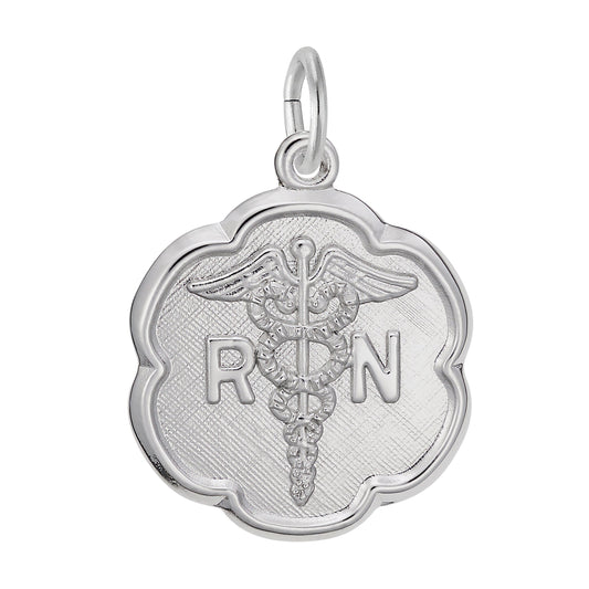 Elegant Registered Nurse Caduceus Charm - Metal - Sterling Silver