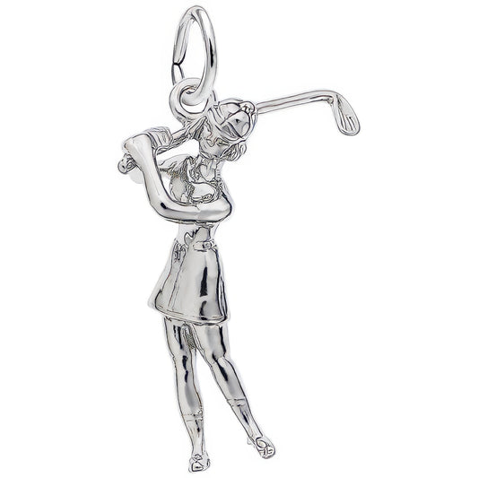 Female Golfer Charm - Metal - Sterling Silver