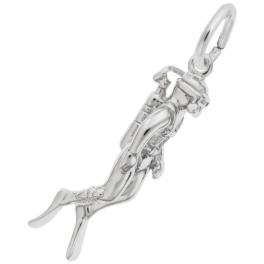 Scuba Diver Charm - Metal - Sterling Silver