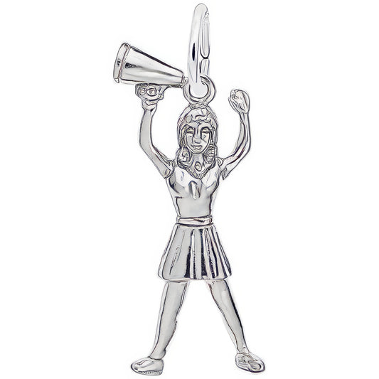 Cheerleader w/Megaphone Charm - Metal - Sterling Silver