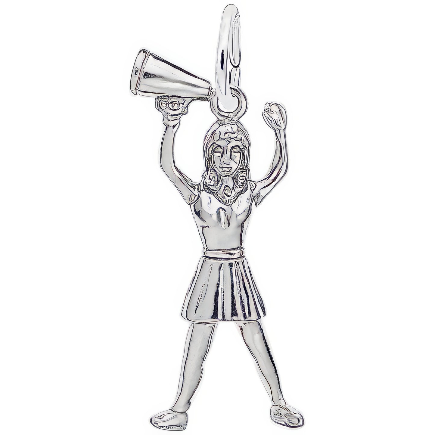 Cheerleader w/Megaphone Charm - Metal - Sterling Silver