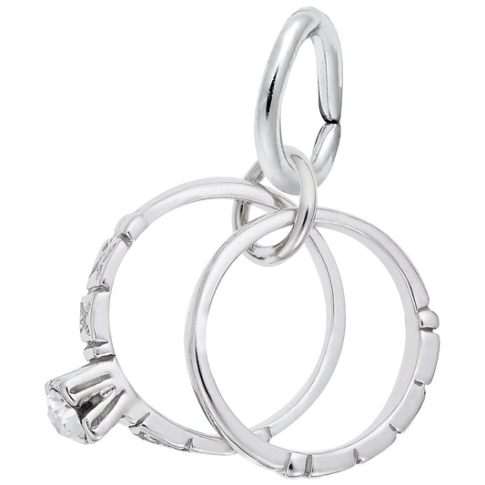 Sterling Silver Wedding Rings Charm - 13mm x 11mm