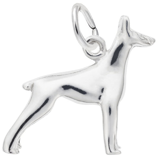 Doberman Dog Charm - Metal - Sterling Silver