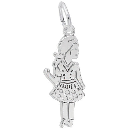Waving Girl Charm - Metal - Sterling Silver