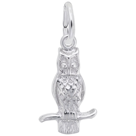 Long Eared Owl Charm - Metal - Sterling Silver