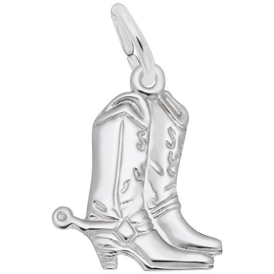 Flat Cowboy Boots w/Spurs Charm - Metal - Sterling Silver