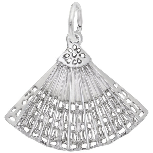 Hand Fan Charm - Metal - Sterling Silver