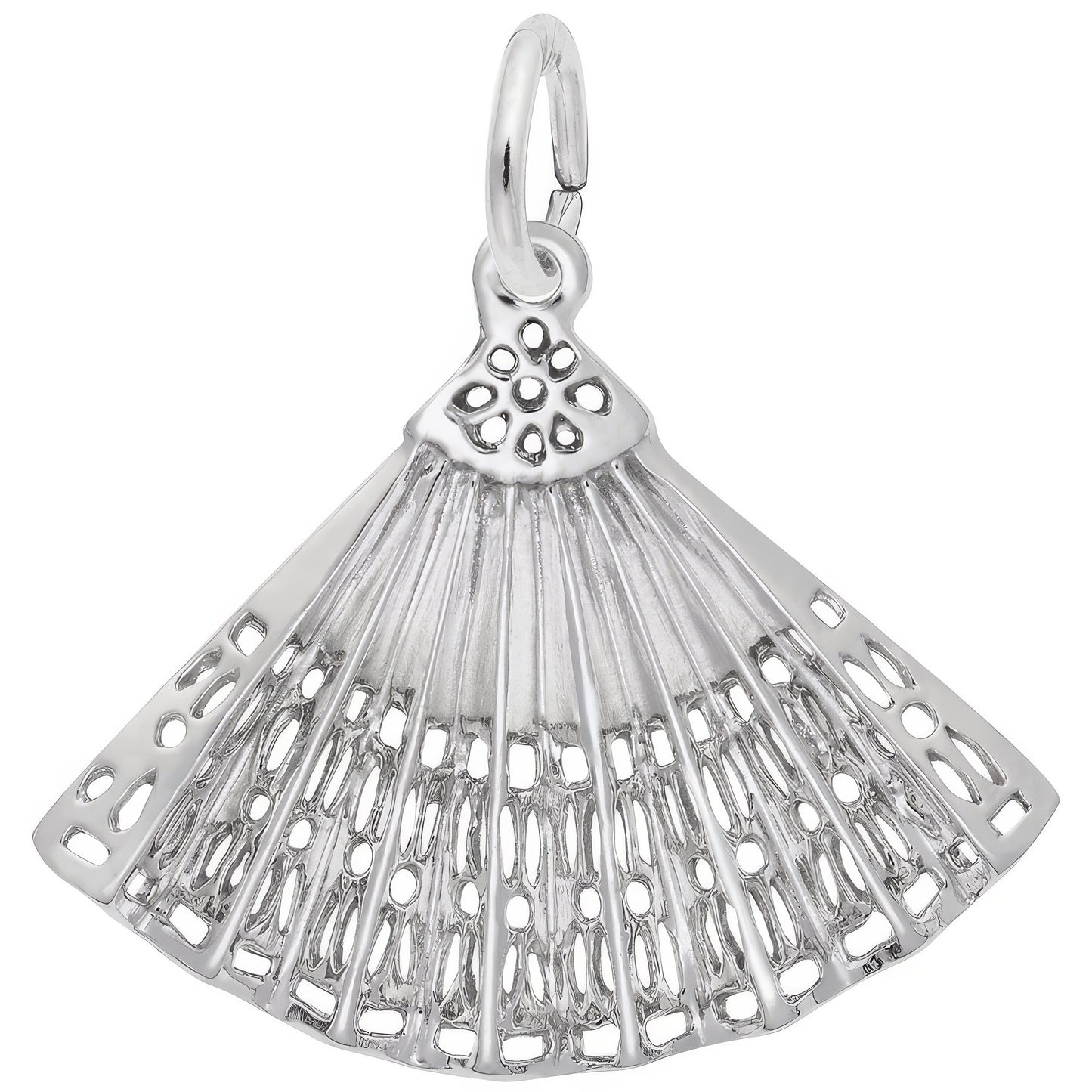 Hand Fan Charm - Metal - Sterling Silver