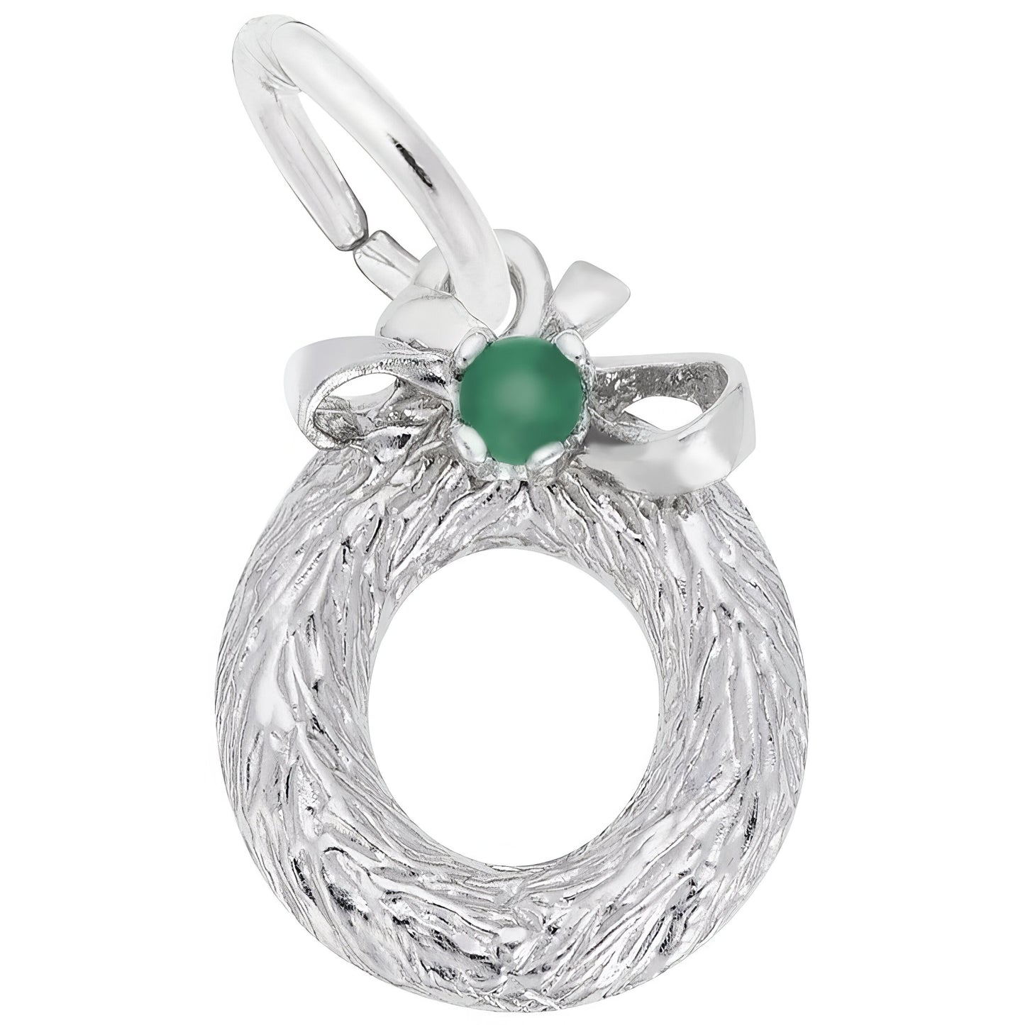 Wreath Charm w/Green Bead - Metal - Sterling Silver