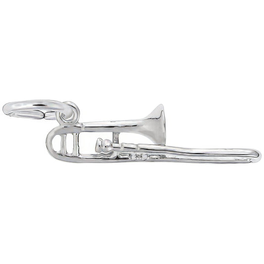 Sterling Silver Trombone Charm - 26mm x 8mm