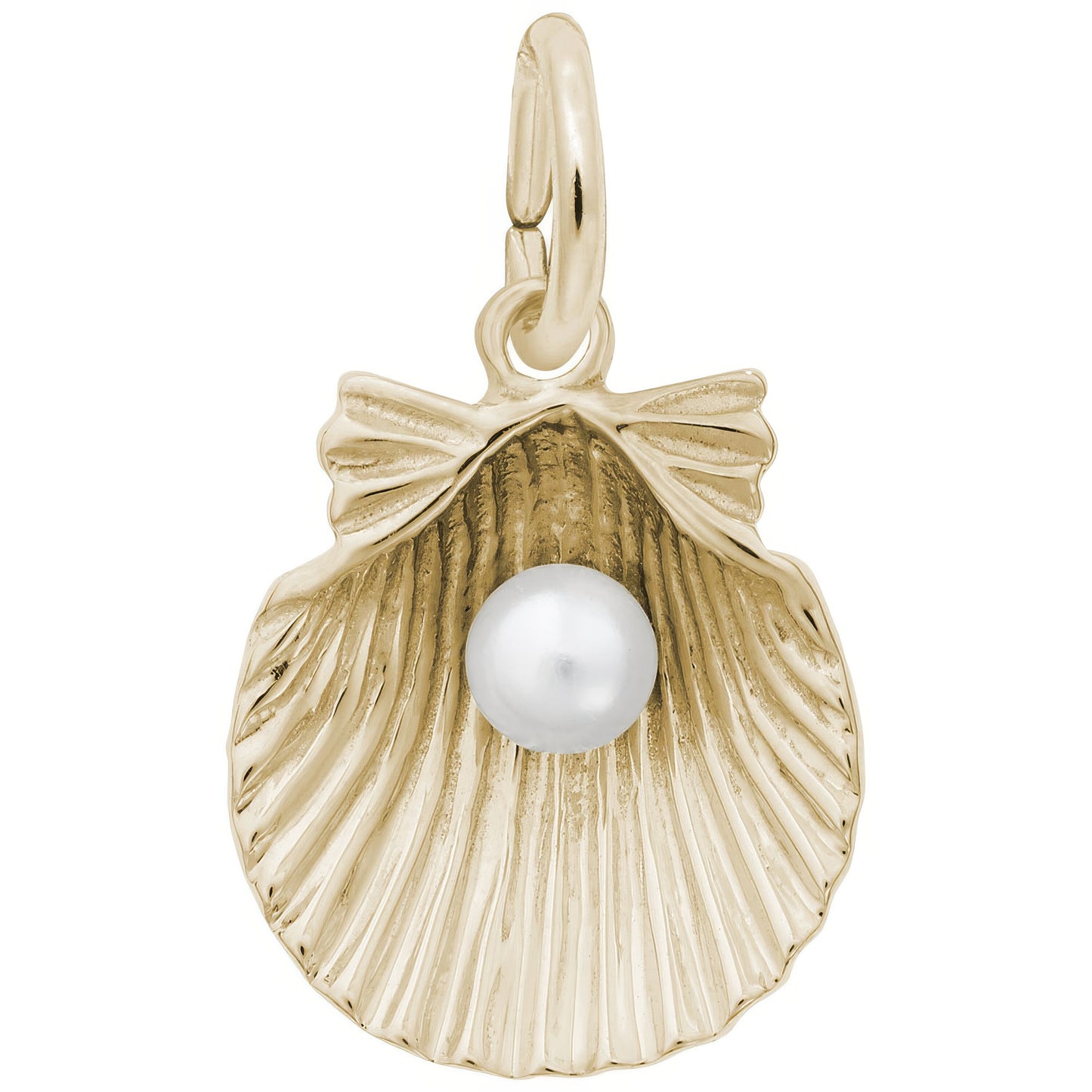 Sterling Silver Shell With Pearl Charm - 15mm x 14mm