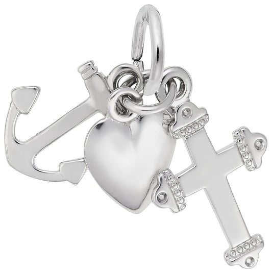 Sterling Silver Faith, Hope, Charity Charm - 15mm x 9mm