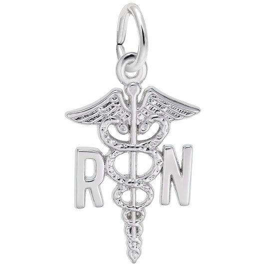 Registered Nurse Caduceus Charm - Metal - Sterling Silver