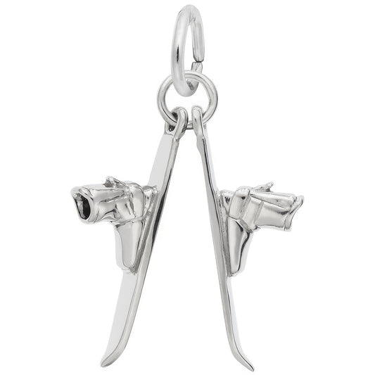 Pair of Skis Charm - Metal - Sterling Silver
