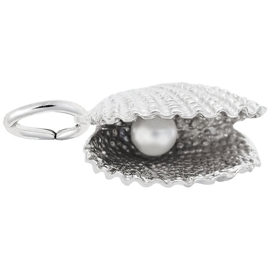 Sterling Silver Shell With Pearl Charm - 17mm x 8mm