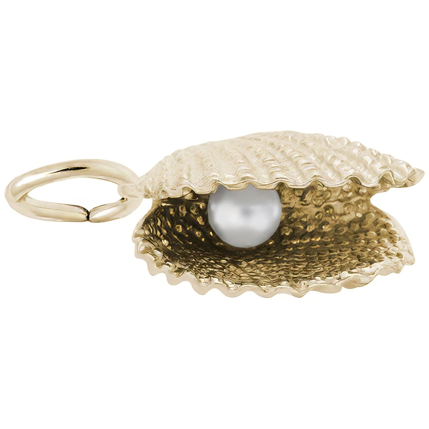 Sterling Silver Shell With Pearl Charm - 17mm x 8mm