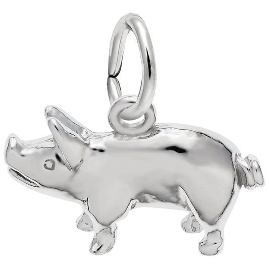Sterling Silver Pig Charm - 9mm x 12mm