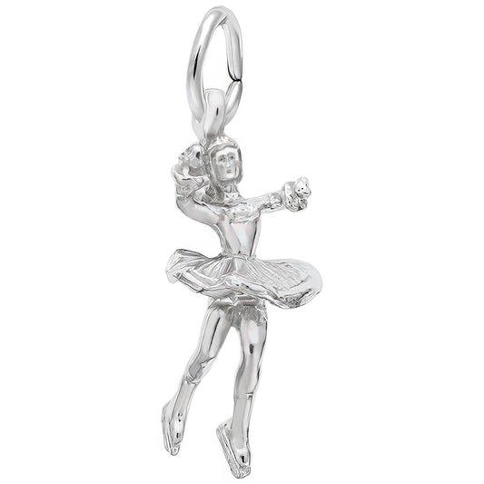 Twirling Ice Skater Charm - Metal - Sterling Silver
