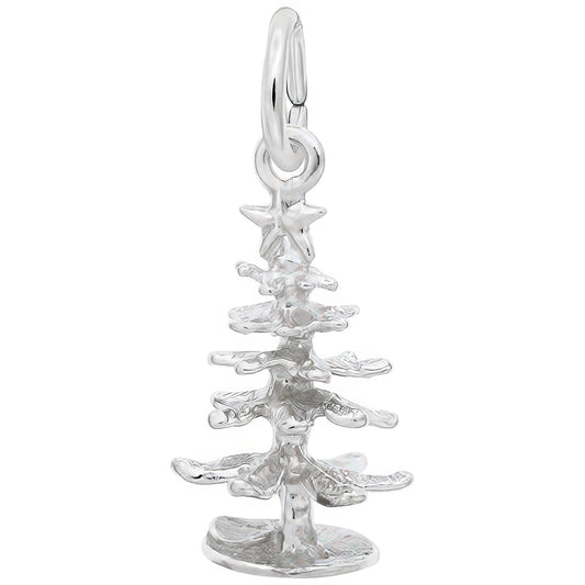 Small Evergreen Tree Charm - Metal - Sterling Silver