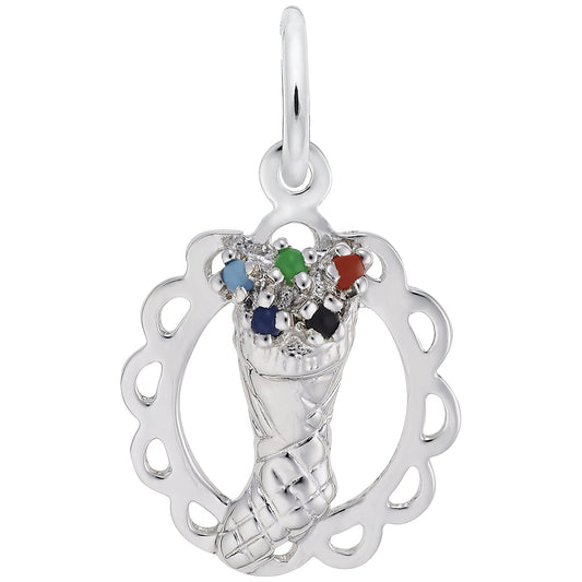 Stocking Full of Joy Charm w/Multicolor Beads - Metal - Sterling Silver
