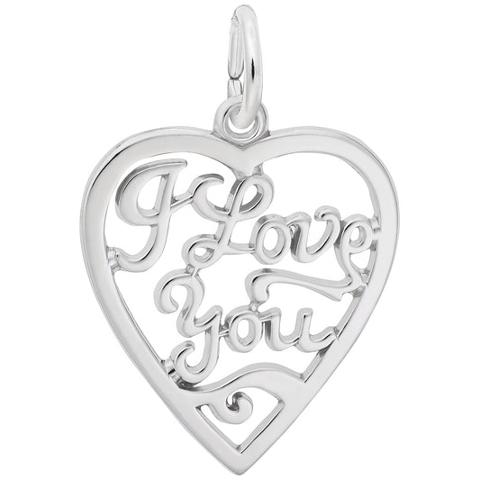 I Love You Open Heart Charm - Metal - Sterling Silver