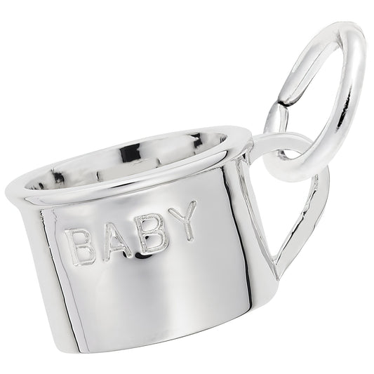Inscribed Baby Cup Charm - Metal - Sterling Silver