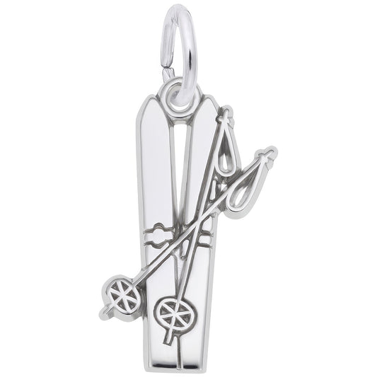Flat Skis Charm - Metal - Sterling Silver