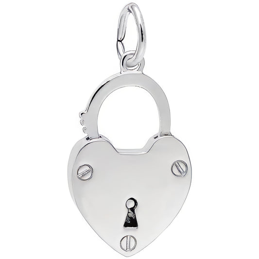 Heart Lock Charm - Metal - Sterling Silver