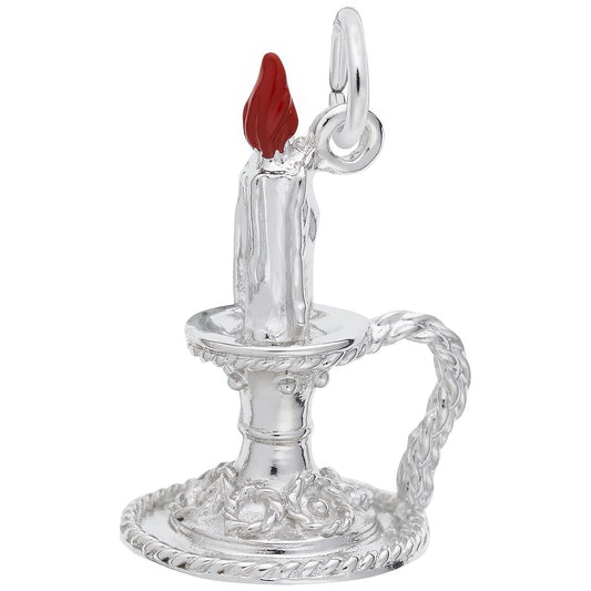 Candle Charm w/Red Enamel - Metal - Sterling Silver