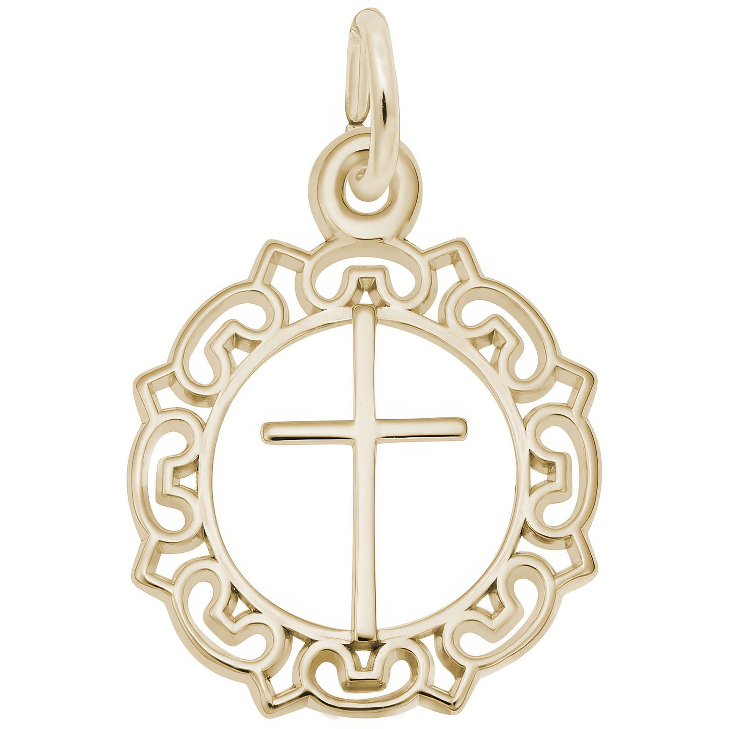 Cross w/Ornate Border Charm - Metal - Sterling Silver