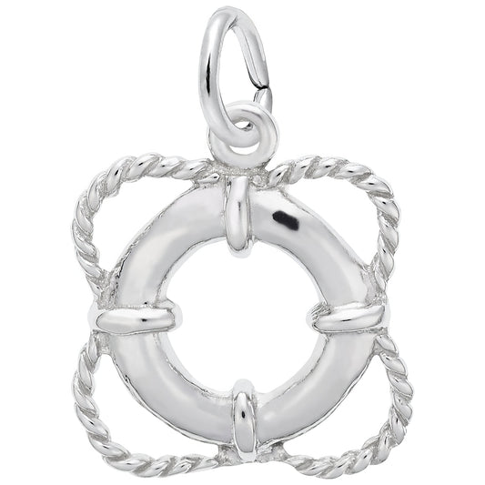 Sterling Silver Life Preserver Charm - 14mm x 14mm
