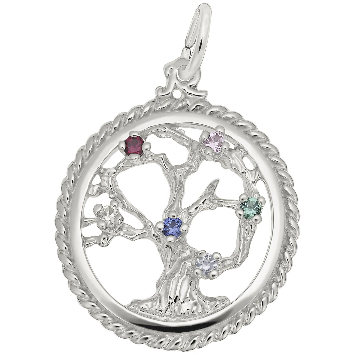 Tree of Life Charm w/Multicolor Synthetic Crystals - Metal - Sterling Silver