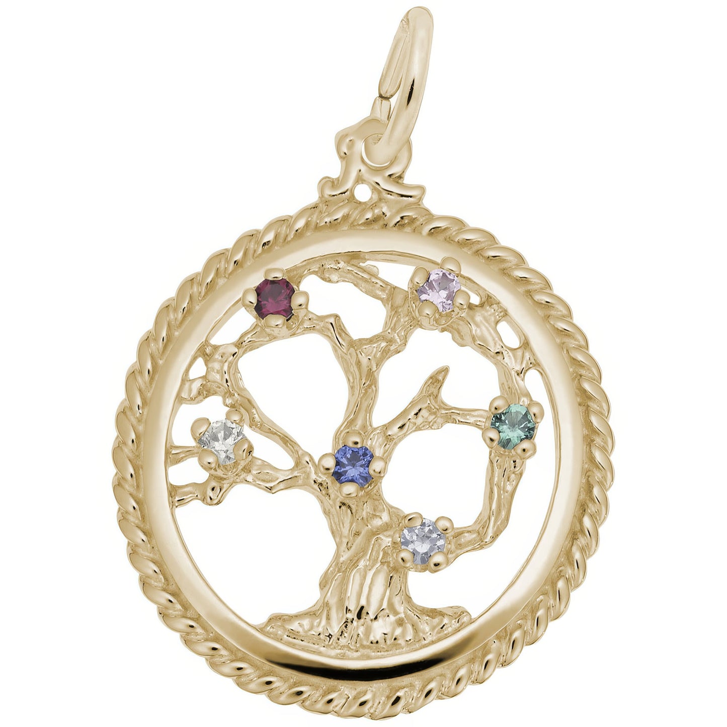 Tree of Life Charm w/Multicolor Synthetic Crystals - Metal - Sterling Silver