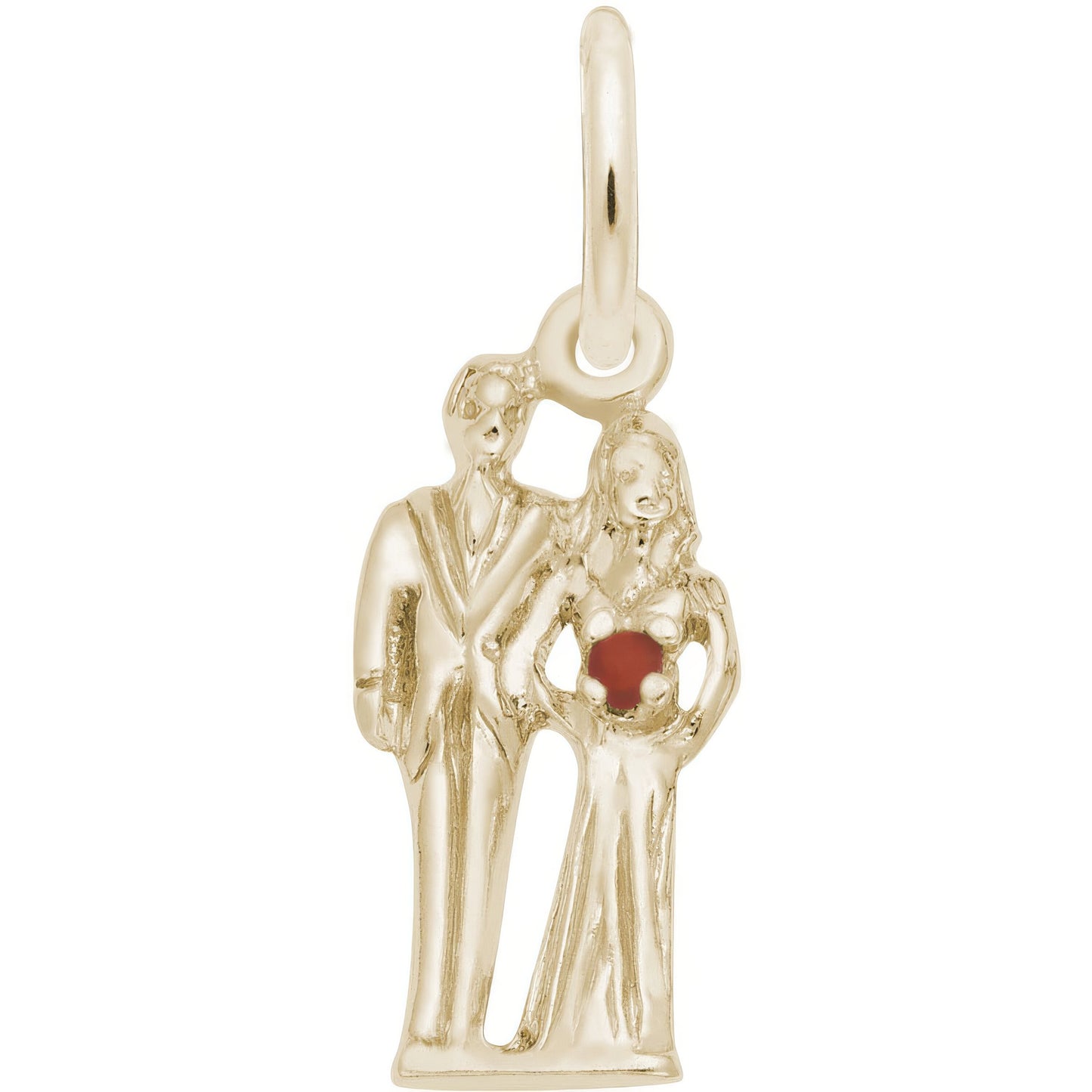 Bride & Groom Charm w/Red Bead Accent - Metal - Sterling Silver
