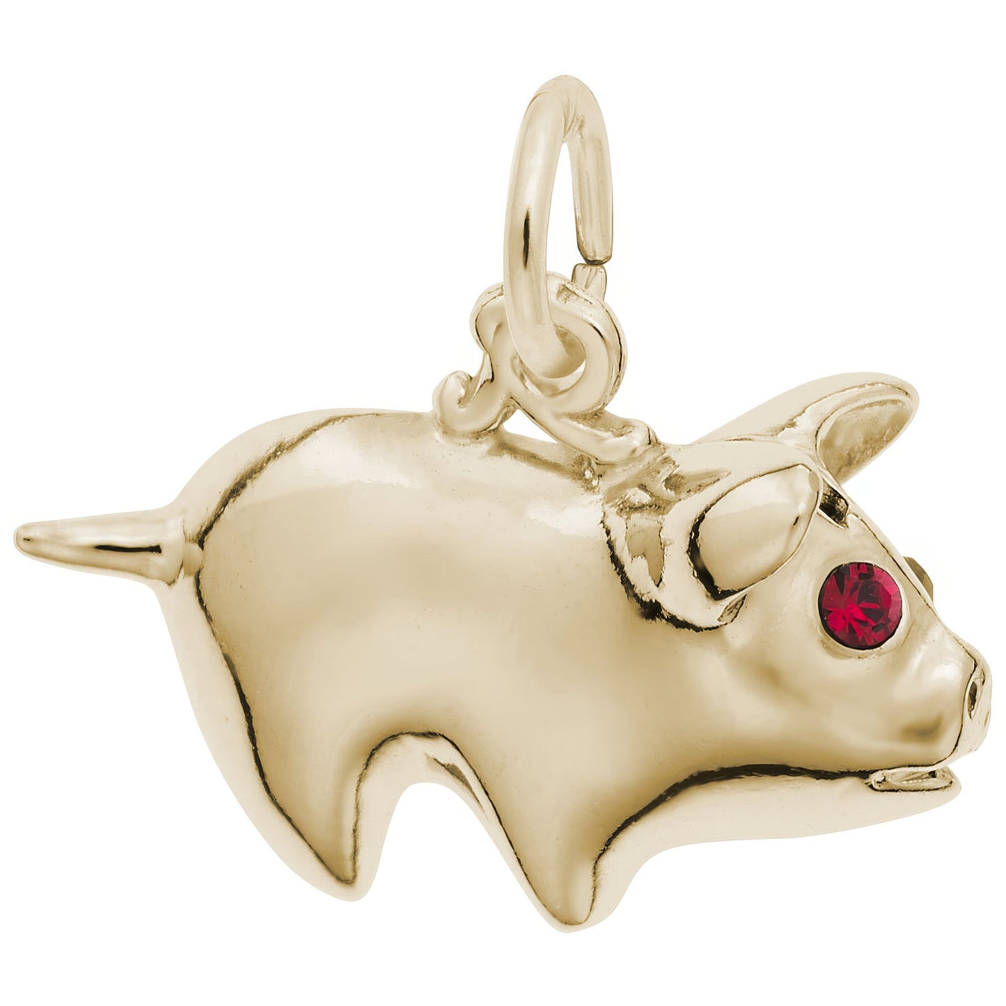 Piggy Bank Charm w/Purple Synthetic Crystal - Metal - Sterling Silver
