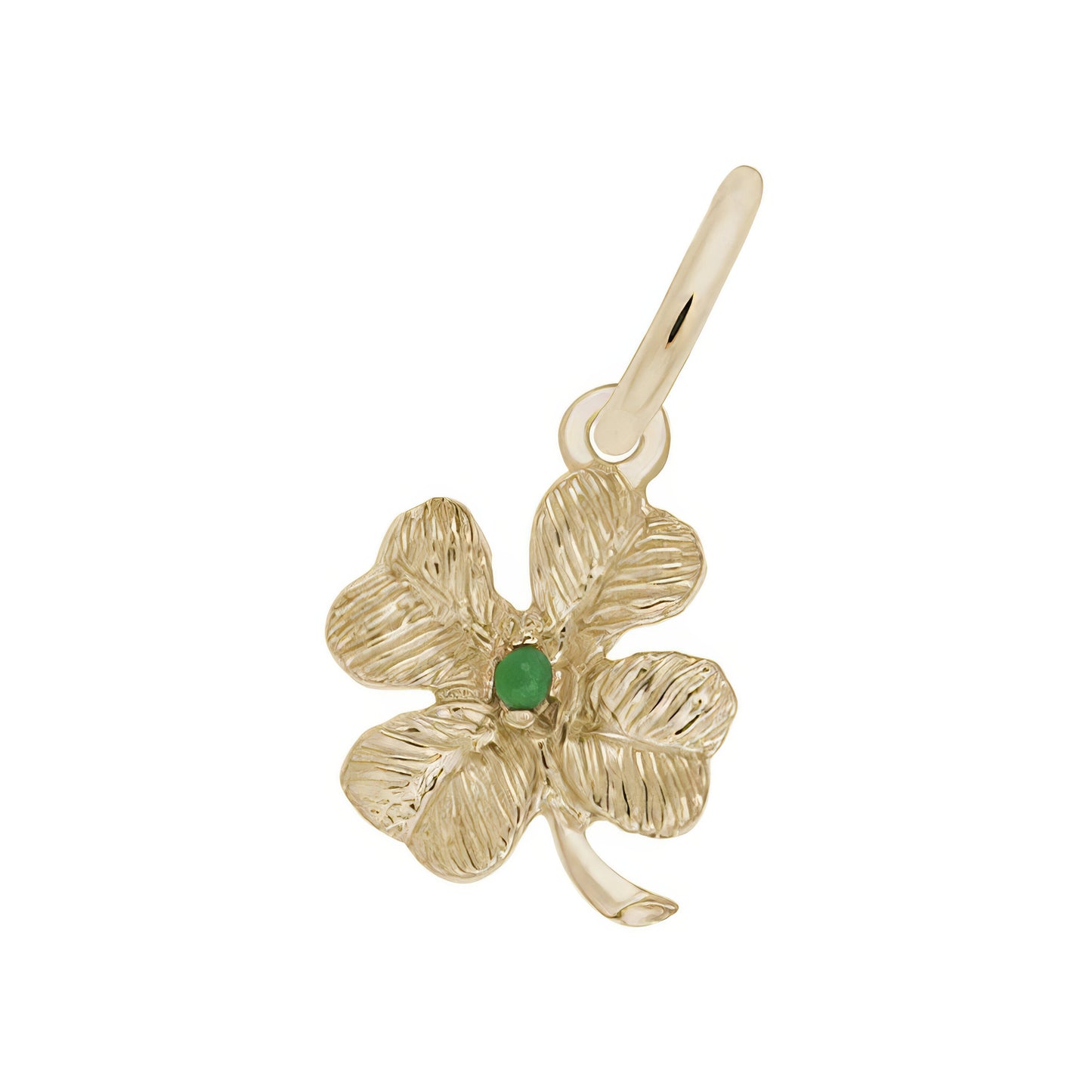 Four Leaf Clover w/Green Bead Accent Charm - Metal - Sterling Silver