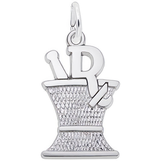Pharmacy Mortar & Pestle Charm - Metal - Sterling Silver