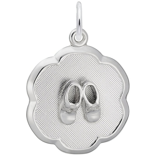 Charms Sterling Silver Baby Shoes Disc Charm
