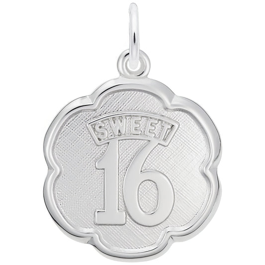 Elegant Sweet 16 Charm - Metal - Sterling Silver