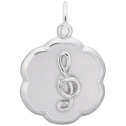 Treble Clef Medallion Charm - Metal - Sterling Silver
