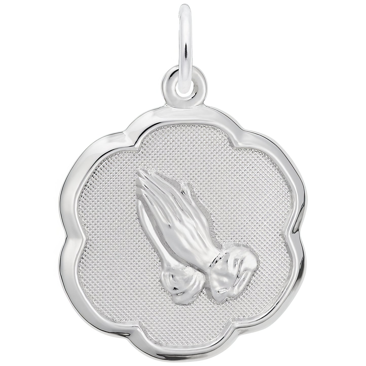 Textured Praying Hands Charm - Metal - Sterling Silver