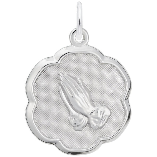 Textured Praying Hands Charm - Metal - Sterling Silver