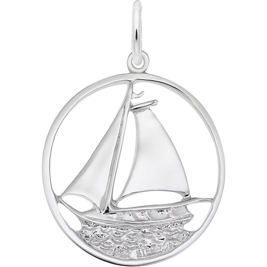 Sailboat in Circle Charm - Metal - Sterling Silver