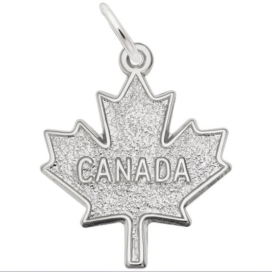 Flat Canada Maple Leaf Charm - Metal - Sterling Silver