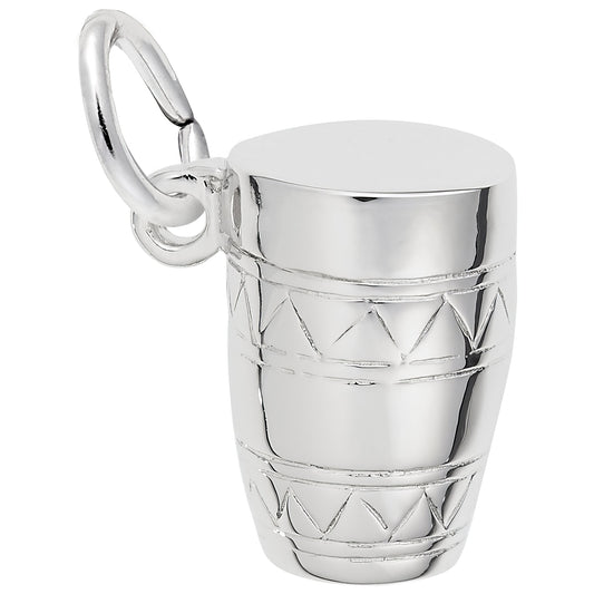 Classic Bongo Drum Charm - Metal - Sterling Silver