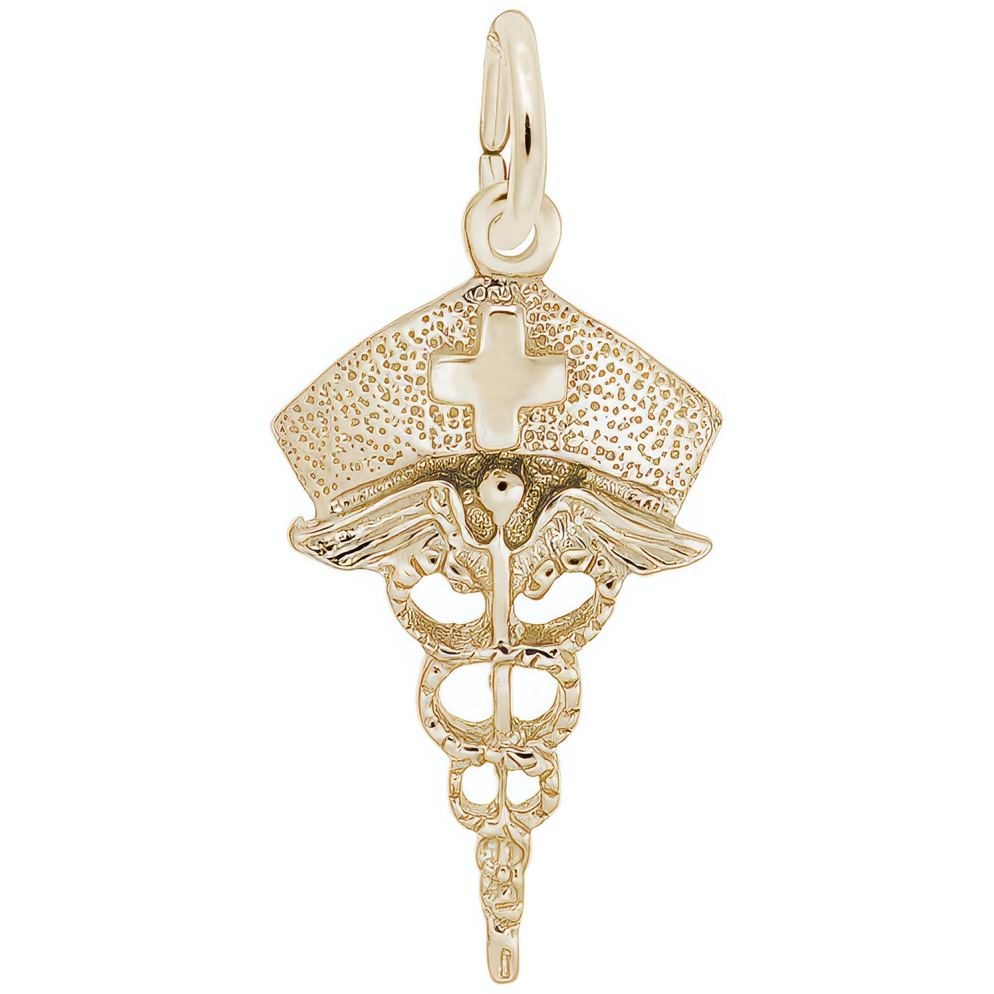 Nurses Hat Caduceus Charm - Metal - Sterling Silver