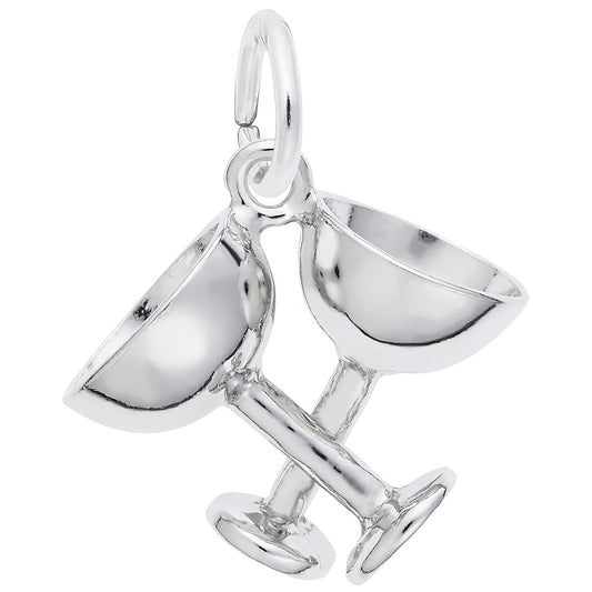 Champagne Glasses Charm - Metal - Sterling Silver