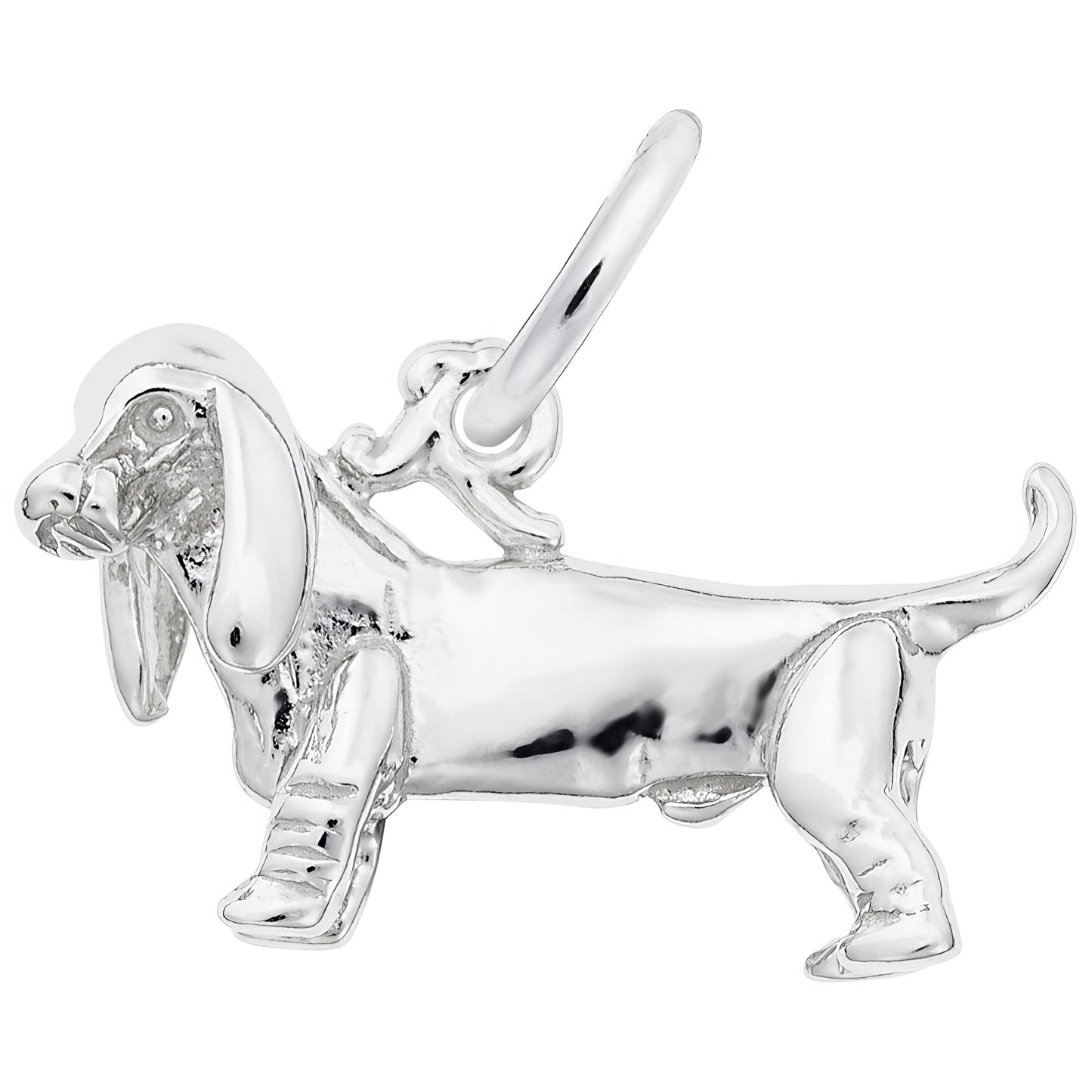 Basset Hound Dog Charm - Metal - Sterling Silver